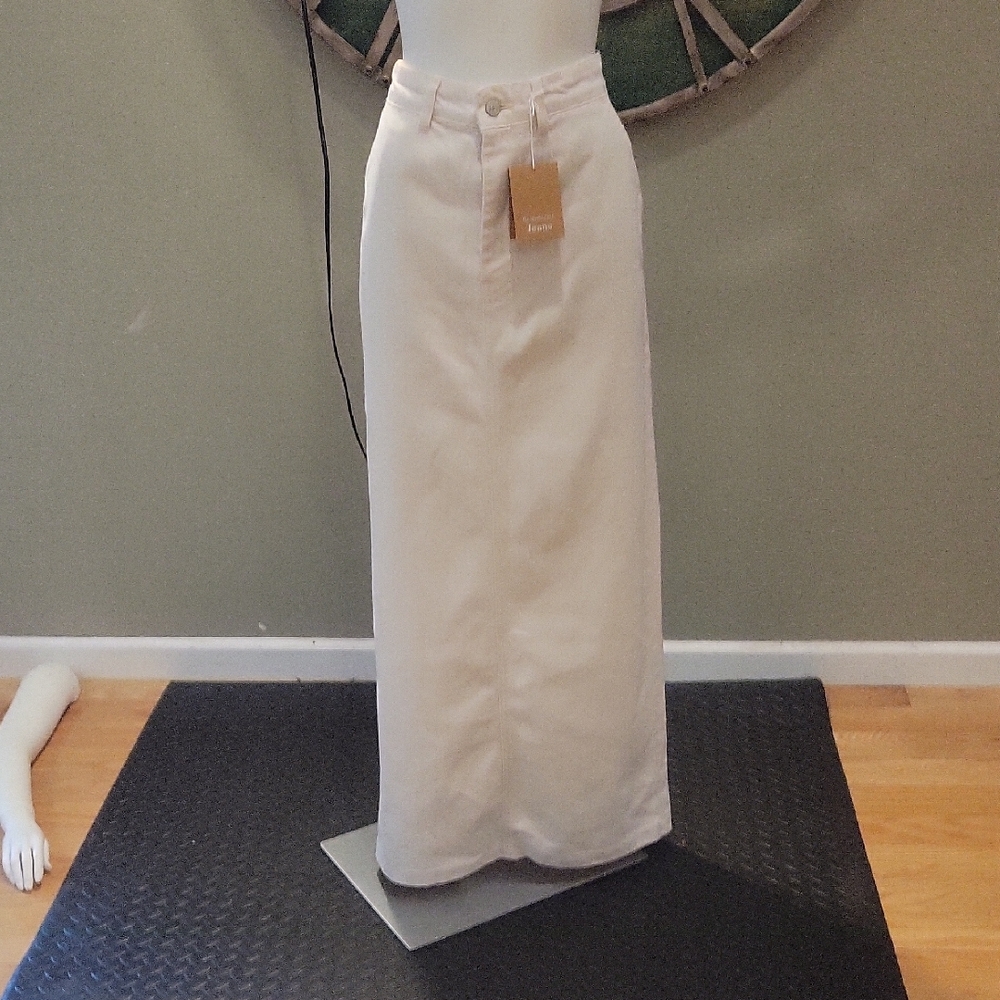 Reformation Myles Denim Maxi Skirt In Fior Di Latte - Picture 2 of 16
